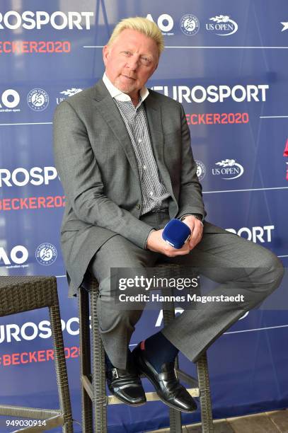 Boris Becker during the Eurosport press conference with Boris Becker at MTTC IPHITOS on April 20, 2018 in Munich, Germany.