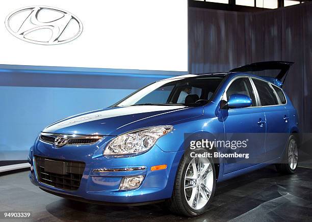 The Hyundai Elantra Touring is displayed at the Chicago Auto Show in Chicago, Illinois, U.S., on Wednesday, Feb. 6, 2008. The Chicago Auto Show opens...
