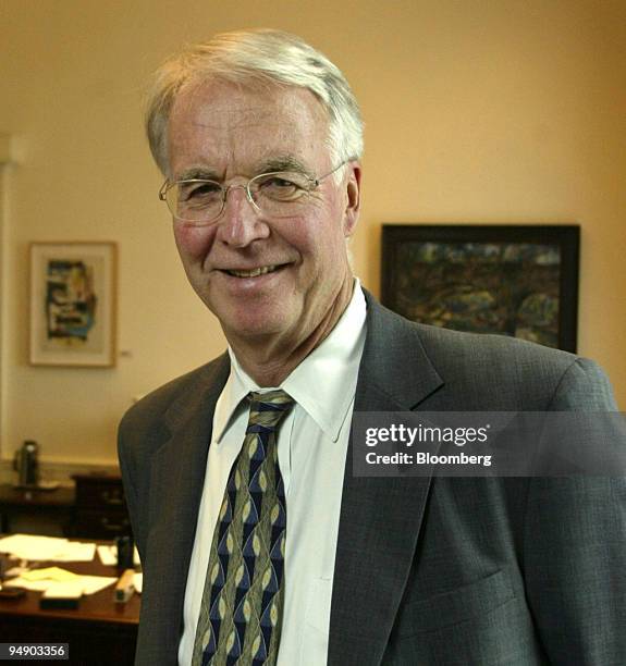 Federal Reserve Board Governor Edward M. Gramlich poses for a photo, August 16, 2005 in his office at The Federal Reserve in Washington, DC.