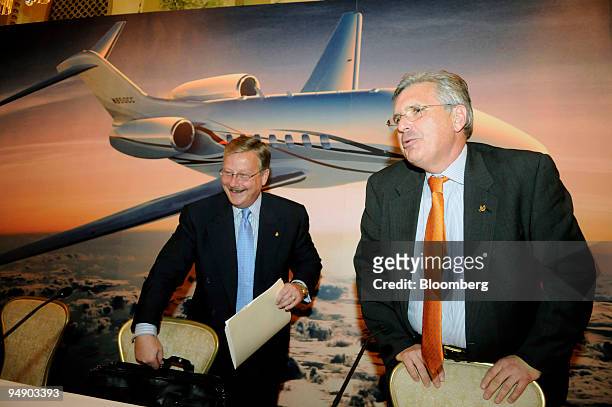 Jack Pelton, chairman, president and chief executive officer of Textron Inc.'s Cessna unit, left, and Roger White, senior vice president of product...