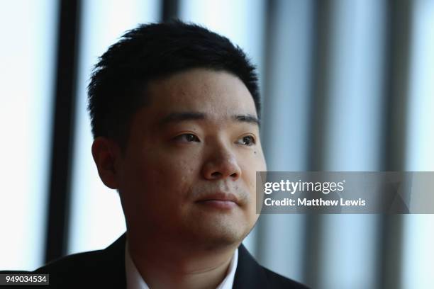 Ding Junhui of China looks on during a media day ahead of the World Snooker Championships at Crucible Theatre on April 20, 2018 in Sheffield, England.