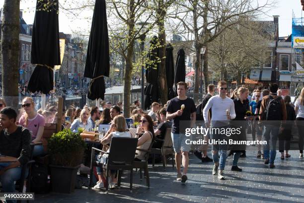 Leeuwarden, European Capital of Culture 2018. Many people in the historical old town of Leeuwarden.