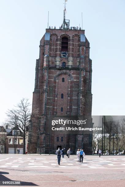 Leeuwarden, European Capital of Culture 2018. The leaning tower of Oldehoven in the historical old town of Leeuwarden.