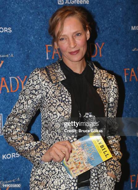 Uma Thurman poses at the opening night after party for Lincoln Center Theater's production of "My Fair Lady" on Broadway at David Geffen Hall on...