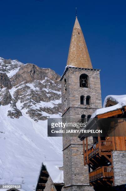 Val d'Isère, clocher de l'église Savoie: Val d'Isère, clocher de l'église.