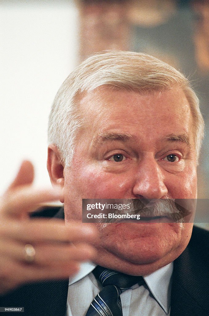 Former Solidarity leader Lech Walesa speaks during an interv