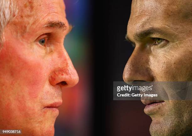 In this composite image a comparison has been made between Bayern Munich Head Coach / Manager, Jupp Heynckes and Zinedine Zidane, Manager of Real...