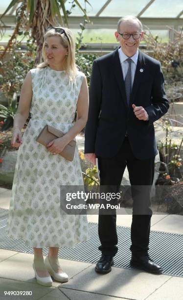 Sophie, Countess of Wessex and Philip May, husband of British Prime Minister Theresa May, take part in a visit to Kew Gardens with spouses of...