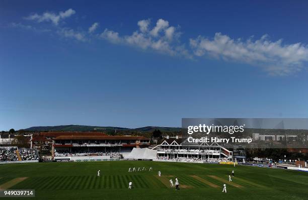 General view of play during Day One of the Specsavers County Championship Division One match between Somerset and Worcestershire at The Cooper...