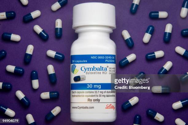 Eli Lilly & Co. Antidepressant Cymbalta is arranged for display at C O Bigelow Pharmacy in New York, U.S., on Tuesday, Jan. 29, 2008. Eli Lilly &...