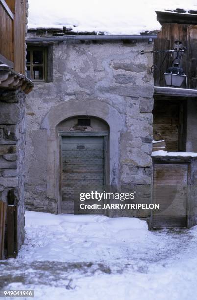 Bonneval-sur-Arc, village situe a 1800 m et classe plus beau village de France , Haute-Maurienne, parc national de la Vanoise, Savoie, Rhone-Alpes,...