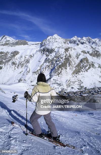 Pistes de la Face Olympique de Bellevarde, domaine skiable Espace Killy, Val d Isere et Tignes, departement Savoie, region Rhone-Alpes, France...