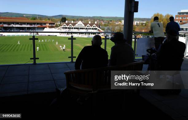 General view of play as fans look on during Day One of the Specsavers County Championship Division One match between Somerset and Worcestershire at...