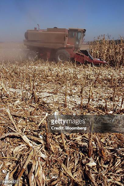 Harvester collects the maize harvest at the Elandsfontein farm near Bronkhorstspruit, Gauteng Province, South Africa, Wednesday, July 27, 2005.