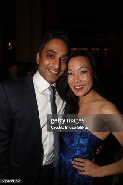 Manu Narayan and wife poses at the opening night after party for Lincoln Center Theater's production of "My Fair Lady" on Broadway at David Geffen...