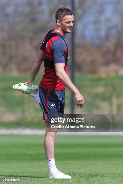 Andy King in action during the Swansea City Training at The Fairwood Training Ground on April 19, 2018 in Swansea, Wales.