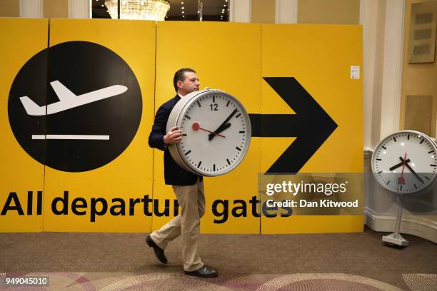 Items are arranged during a preview of a forthcoming auction at Heathrow Airport on April 20, 2018 in London, England. The contents of Heathrow's...