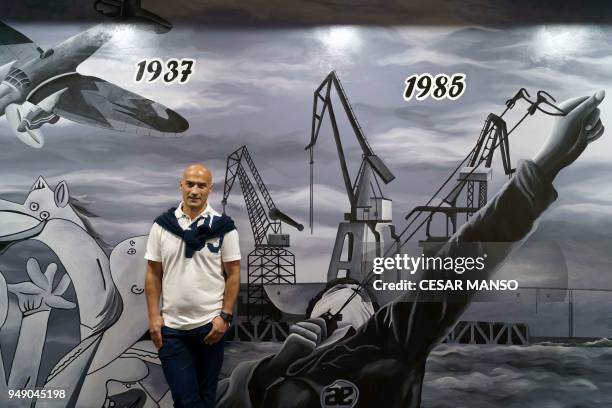 Ivan Ramos the son of ETA victim Maite Torrano, poses during an interview with AFP in Portugalete on April 20, 2018. - Ramos is one of many in the...