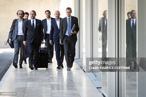 Paris Saint-Germain's assistant general manager Jean-Claude Blanc , deputy general director Philippe Boindrieux and secretary general Victoriano...