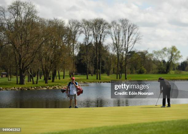 Limerick , Ireland - 20 April 2018; Shane Lowry of Ireland makes a putt on the seventh green during the JP McManus Pro-Am Launch at Adare Manor in...