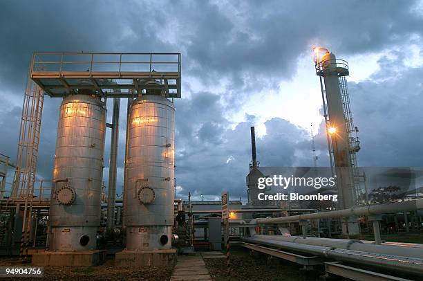 Chaco Co. Gas plant is pictured in the tropical region of Chapare, Bolivia Friday, July 16, 2004. Bolivians voted on Sunday whether the government...