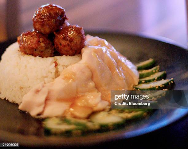 Ginger chicken is arranged at Chop Suey in New York, U.S., on Saturday, Jan. 26, 2008. Irony might be the next logical restaurant trend. Food, after...