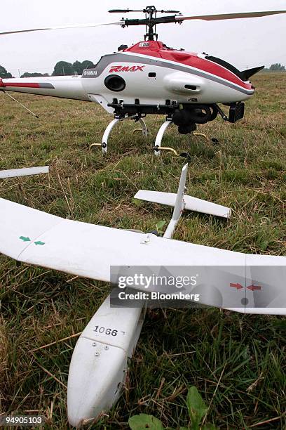 Remote controlled drone airplane and helicopter are shown as General Dynamics shows off their Robotic Systems to the press in Westminster, Maryland...