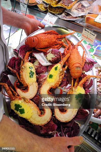 Lobster on display at the Volpetti delicatessen in the Testaccio area of Rome, Italy, on Thursday, April 10, 2008. Prime Minister Gordon Brown said...