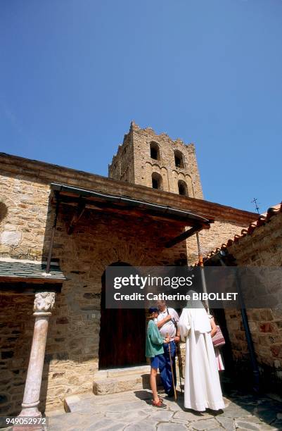 The Benedictine abbey of Saint Martin du Canigou on its rocky spur in the Pyrenees. The abbey still houses a monastic community asking visitors to...