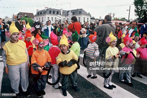 Yvelines, children in costume for the lily of the valley festival in Rambouillet. Ile-de-France: Yvelines, enfants déguisés pour la fête du muguet à...