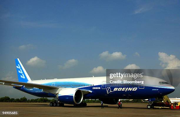 Boeing 777-200LR Worldliner aircraft seen parked at Indira Gandhi International Airport in New Delhi, India, Thursday, August 4, 2005.