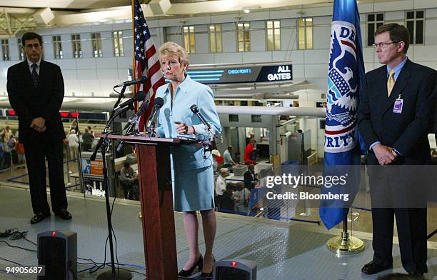 Carol DiBattiste, Transportation Securities Administration Chief of Staff, address the media Wednesday July 7 at the Minneapolis-St. Paul...