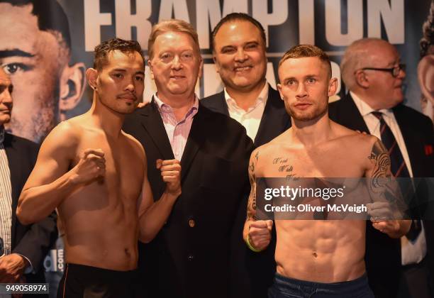 Northern Ireland , United Kingdom - 20 March 2018; Nonito Donaire, left, and Carl Frampton after weighing in ahead of the featherweight bout between...