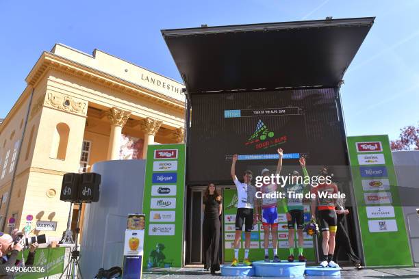 Podium / Ben O Connor of Australia and Team Dimension Data White Young Jersey / Thibaut Pinot of France and Team Groupama FDJ Purple Leaders Jersey /...