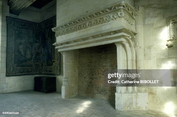 The castle of Chateaudun. A Renaissance fireplace in the Longueville wing . Eure-et-Loir: le château de Chateaudun. Une cheminée Renaissance dans...