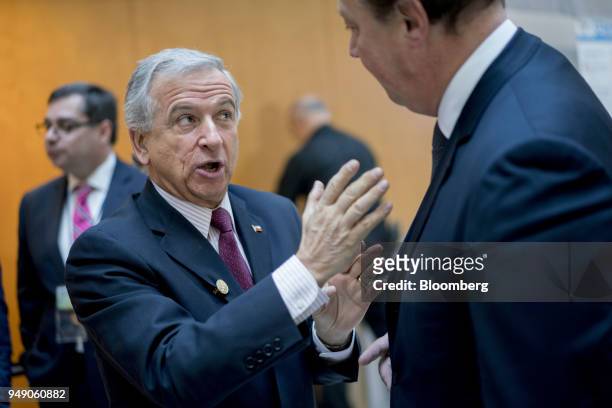 Felipe Larrain, Chile's finance minister, talks before a Group of 20 finance ministers and central bank governors meeting on the sidelines of the...