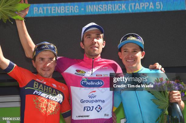 Podium / Thibaut Pinot of France and Team Groupama FDJ Purple Leaders Jersey / Domenico Pozzovivo of Italy and Team Bahrain Merida / Miguel Angel...