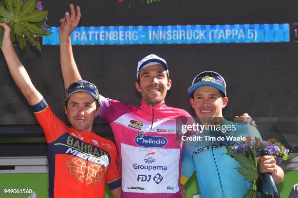 Podium / Thibaut Pinot of France and Team Groupama FDJ Purple Leaders Jersey / Domenico Pozzovivo of Italy and Team Bahrain Merida / Miguel Angel...