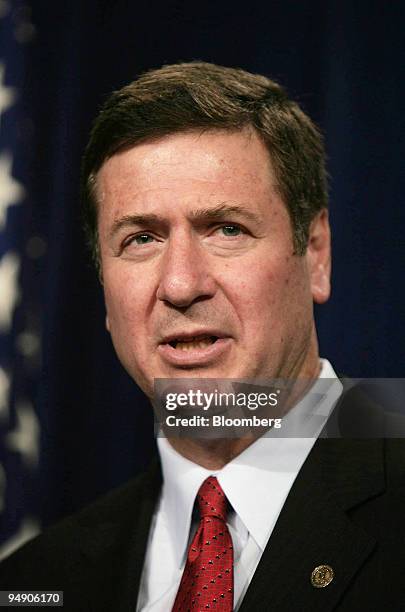 Senator George Allen makes remarks at a news conference on the H.R. 6, an energy bill, in the Senate radio television gallery at the U.S. Capitol in...
