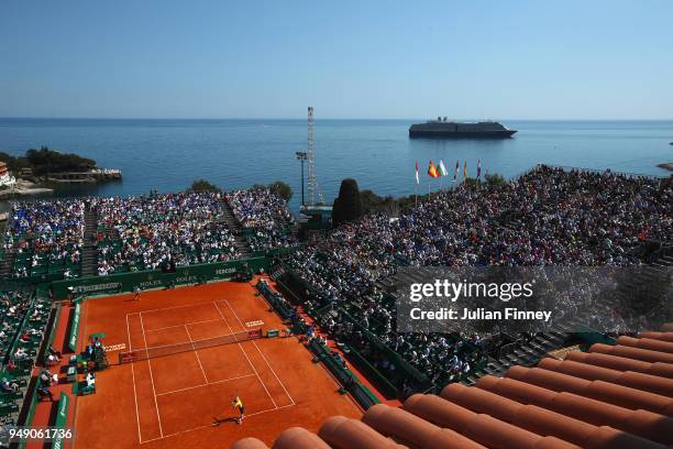 General view of the venue as Kei Nishikori of Japan play Marin Cilic of Croatia during day six of ATP Masters Series: Monte Carlo Rolex Masters at...