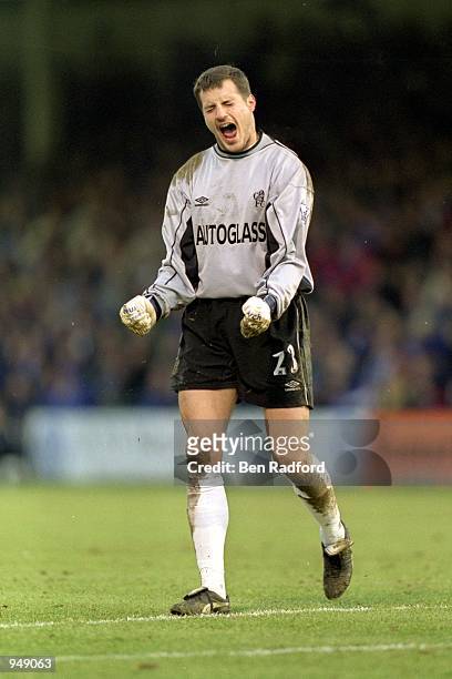 Carlo Cudicini of Chelsea celebrates during the AXA sponsored FA Cup 4th round match against Gillingham played at Priestfield, in Gillingham,...