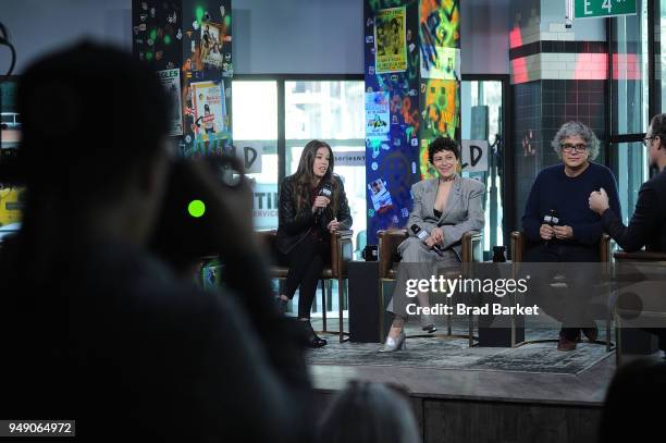 Laia Costa, Alia Shawkat and Miguel Arteta of the cast "Duck Butter"attend Celebrities Visit Build - April 20, 2018 at Build Studio on April 20, 2018...