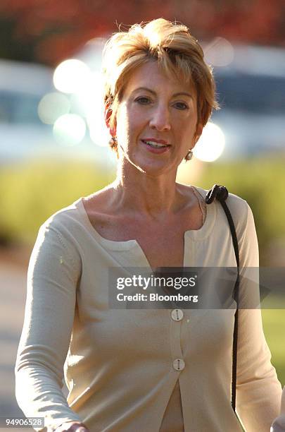 Carly Fiorina, chairman & CEO, Hewlett-Packard Company walks toward the Inn for sessions of the Allen & Co. Conference in Sun Valley, Idaho, July 8,...