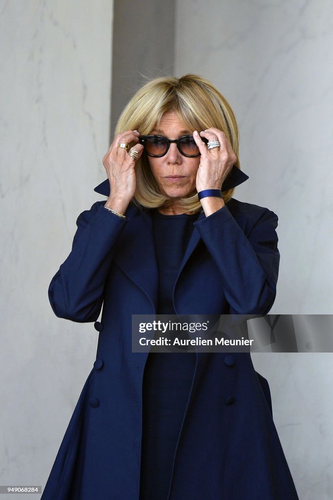 Brigitte Macron Leaves Elysee Palace To Attend Tibute To Fallen Police Officer Xavier Jugele