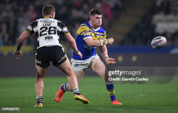 Cameron Smith of Leeds Rhinos during the BetFred Super League match between Hull FC and Leeds Rhinos at KCOM Stadium on April 19, 2018 in Hull,...