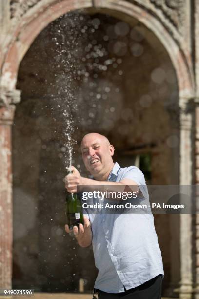 Self employed carpenter and single dad of two, Aaron Fawden celebrates after winning one millions pounds in the EuroMillions UK Millionnaire Maker...