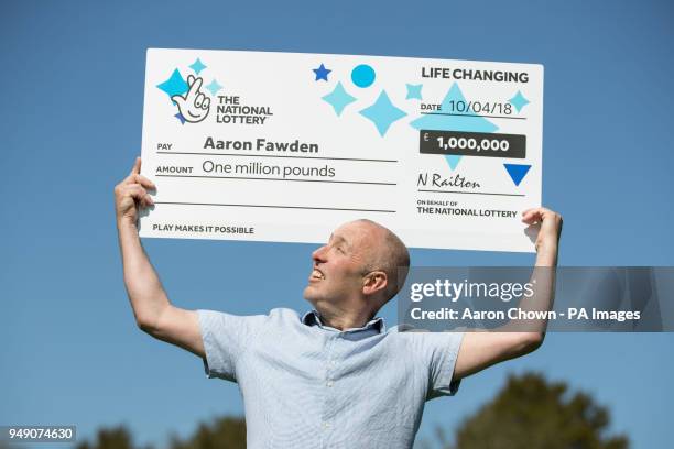 Self employed carpenter and single dad of two, Aaron Fawden celebrates after winning one millions pounds in the EuroMillions UK Millionnaire Maker...