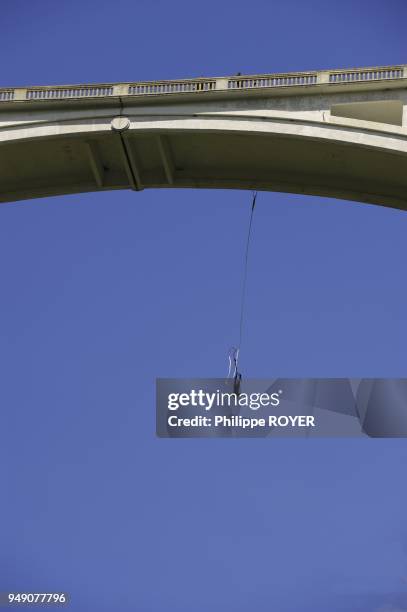 Jump With Elastic, Bridge in Canyon of Verdon, France.