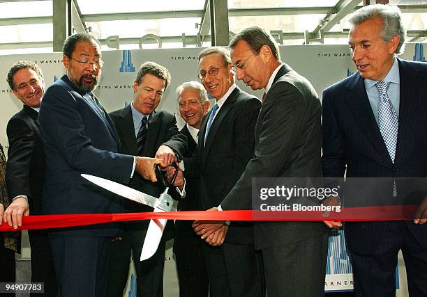 The ceremonial ribbon cutting of the new Time Warner Center takes places in New York, February 5, 2004. Seen from left to right are: Deputy Mayor...
