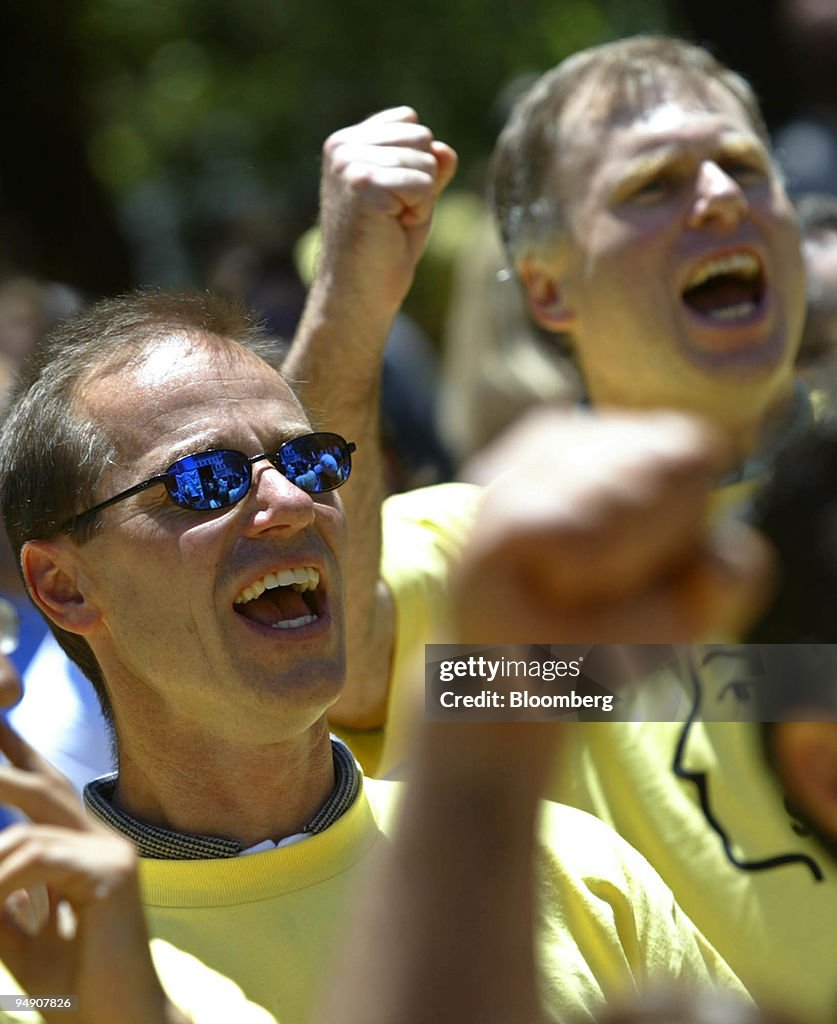Silicon Valley employees protest in front of City Hall in Pa